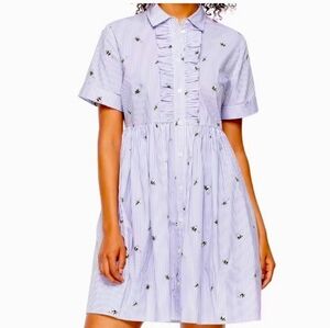 Kate Spade Abuzz Cotton Poplin Dress Size S Blue/White Bumble Bee Print
